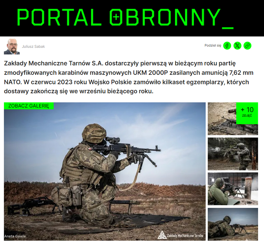 Dostawa karabinów maszynowych UKM-2000P. To broń zmodernizowana we współpracy z Wojskiem Polskim