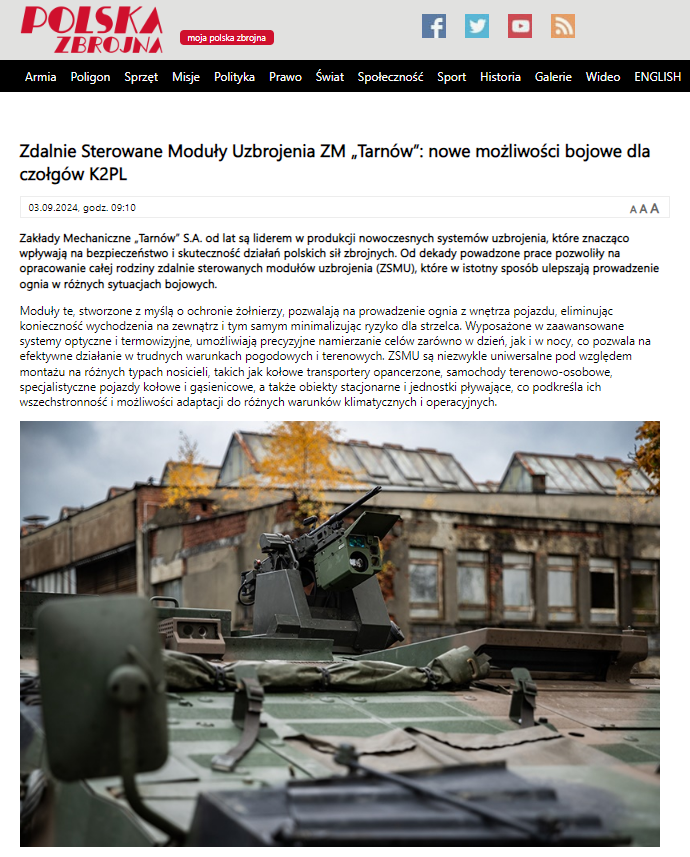 Polska Zbrojna o zdalnie sterowanych modułach uzbrojenia