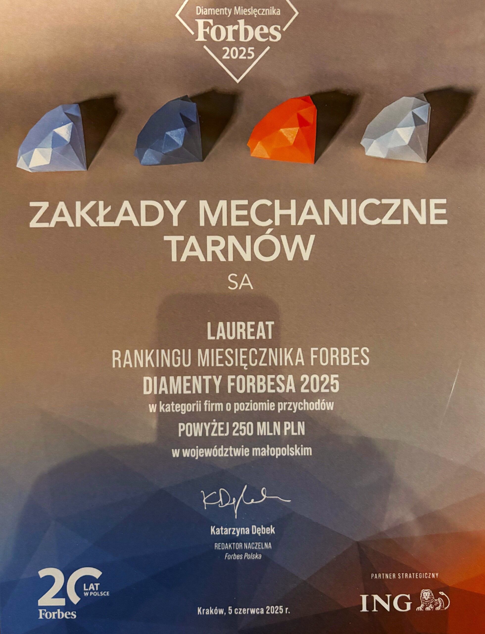 Zakłady Mechaniczne Tarnów S.A. laureatem rankingu miesięcznika „Forbes” w województwie małopolskim